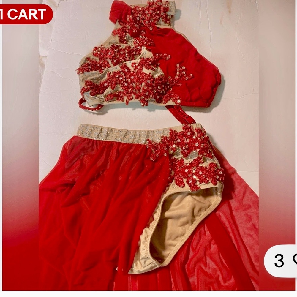 Weissman Glamour Adult M Red/Gold 2 Piece Lyrical/Jazz Sequin Dance. Statement